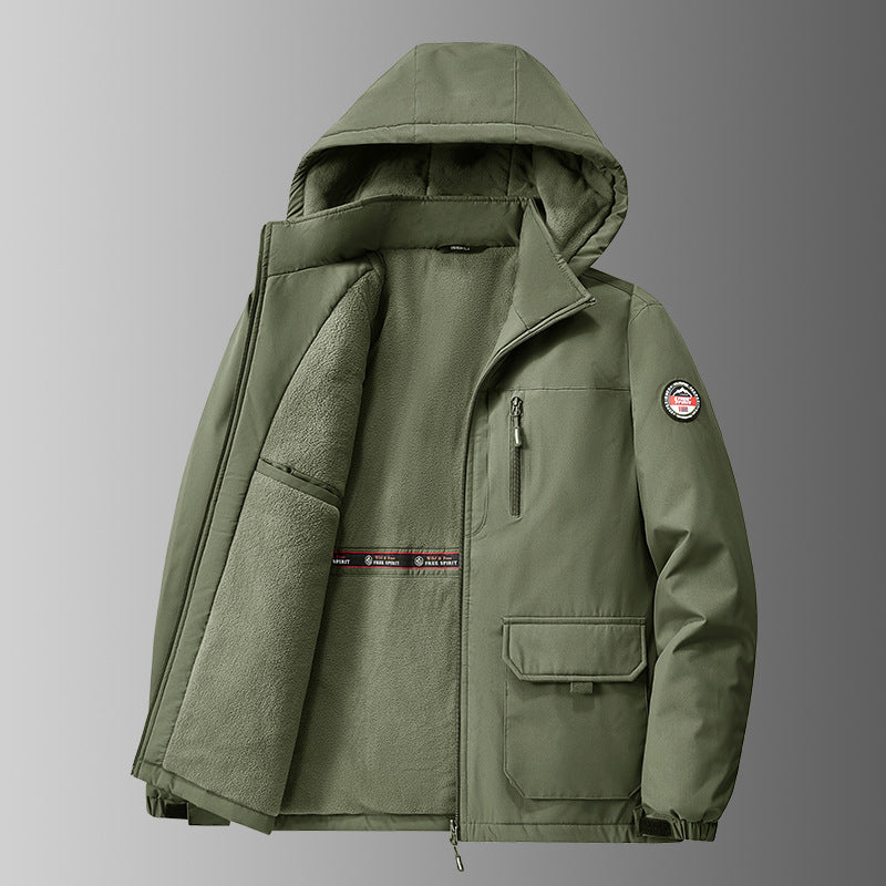 Herren nan gefütterte Softshell-Winterjacke mit Teddyfutter, verstellbarer Kapuze und multifunktionalen Taschen EB