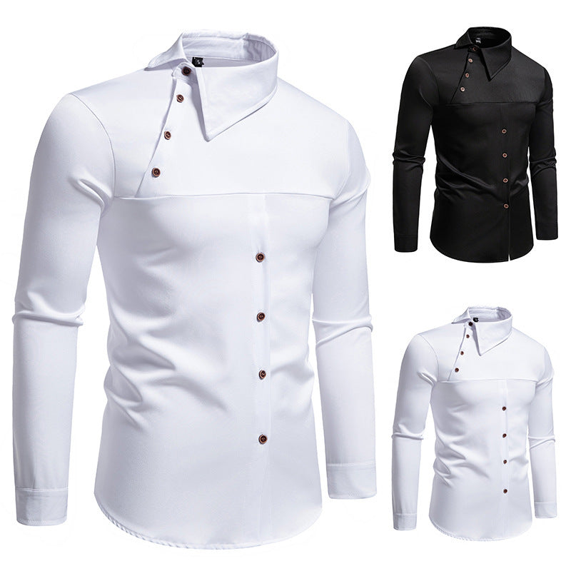 Herren modisches Hemd mit asymmetrischem Kragen und stilvollen Knopfdetails EB