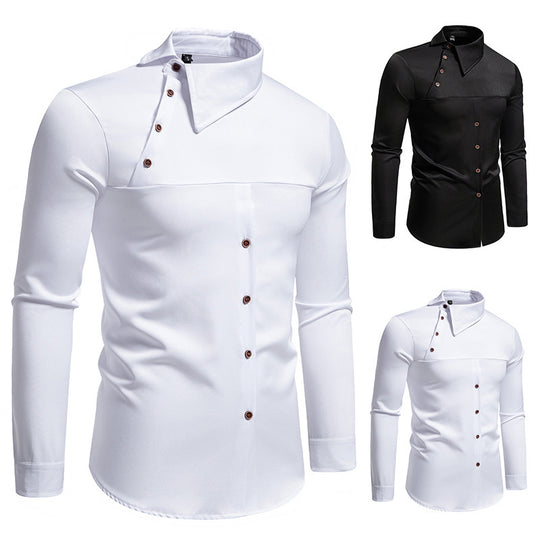 Herren modisches Hemd mit asymmetrischem Kragen und stilvollen Knopfdetails EB