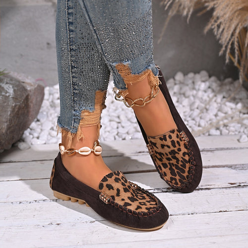 Damen Mokassins mit Leopardenmuster und geschmeidigem Wildleder EB