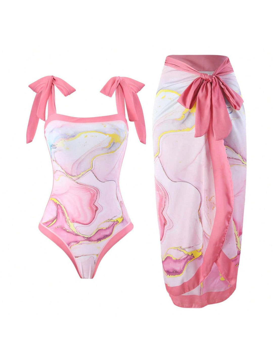 Damen Eleganter Badesuit mit floralen Akzenten und modischem Wickelrock EB