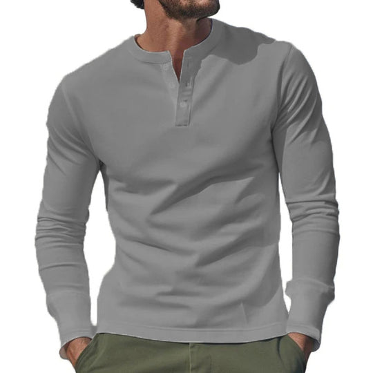 Herren nan langärmeliges Henley-Longsleeve mit Stehkragen, 3-Knopfleiste und elastischem Baumwollstretch EB