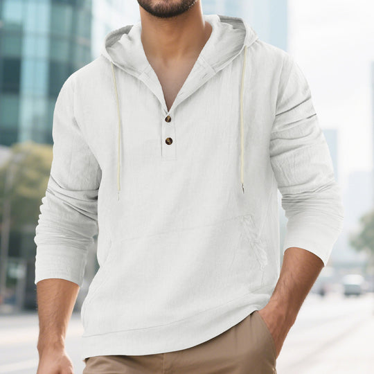 Herren Kapuzensweater mit Knopfleiste und praktischen Taschen EB