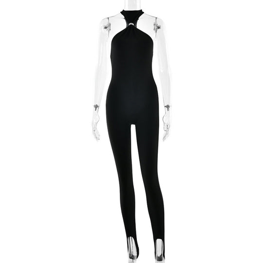 Damen Sportlicher Einteiler mit elegantem Kragen und dezenten Cut-Outs EB