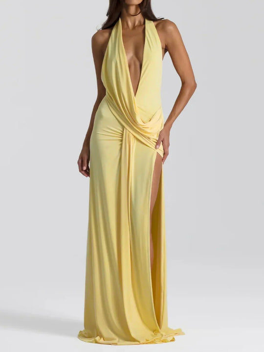 Damen Elegantes Abendkleid mit tiefem Ausschnitt und seitlichem Schlitz EB