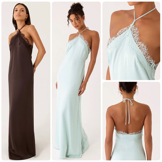 Damen Elegantes Maxikleid mit raffiniertem Spitzen-Bustier und fließendem Stoff EB