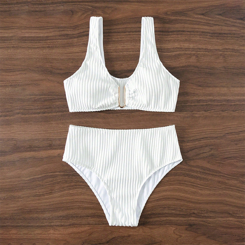 Damen Hochtailliertes Bikini-Set mit elegantem Streifenmuster EB