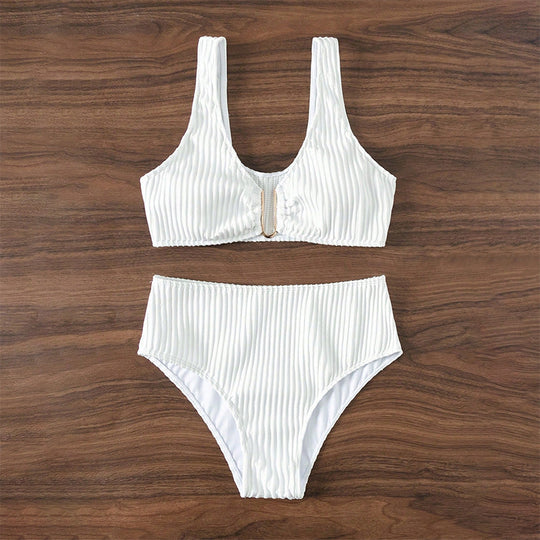 Damen Hochtailliertes Bikini-Set mit elegantem Streifenmuster EB