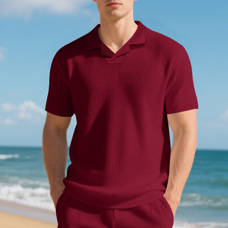 Herren Kurzarm Poloshirt mit strukturiertem Design und modernem Stehkragen EB