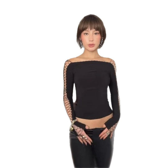 Damen stilvolles Oberteil mit Netzärmel-Design EB