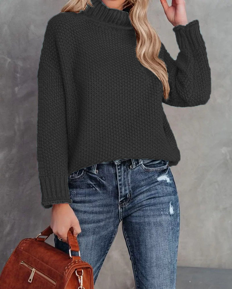 Damen kuscheliger Strickpullover mit hohem Kragen und luftiger Struktur EB