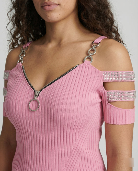 Damen Elegantes Oberteil mit tiefem V-Ausschnitt und dekorativen Riemen EB