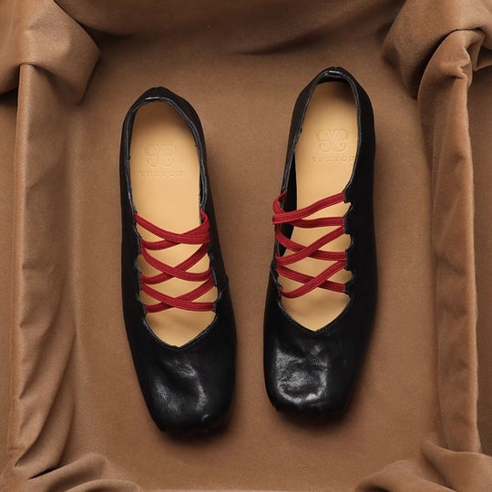 Damen Ballerina-Schuhe mit raffiniertem Schnürdesign und weicher Lederoberfläche EB