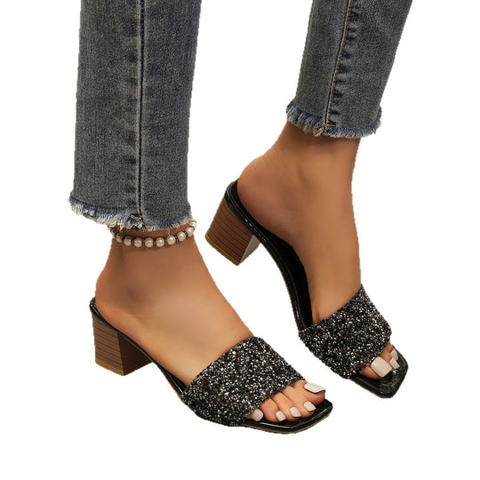 Damen Glamouröse Blockabsatz-Sandalen mit funkelnden Strass-Applikationen EB
