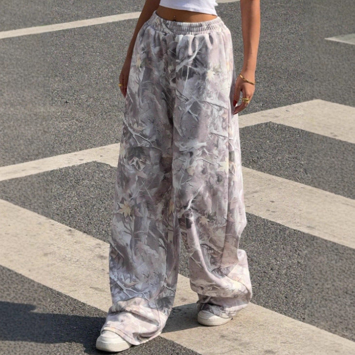 Damen nan weite Palazzo-Hose mit floralem Alloverprint und elastischem Bund EB