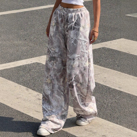 Damen nan weite Palazzo-Hose mit floralem Alloverprint und elastischem Bund EB