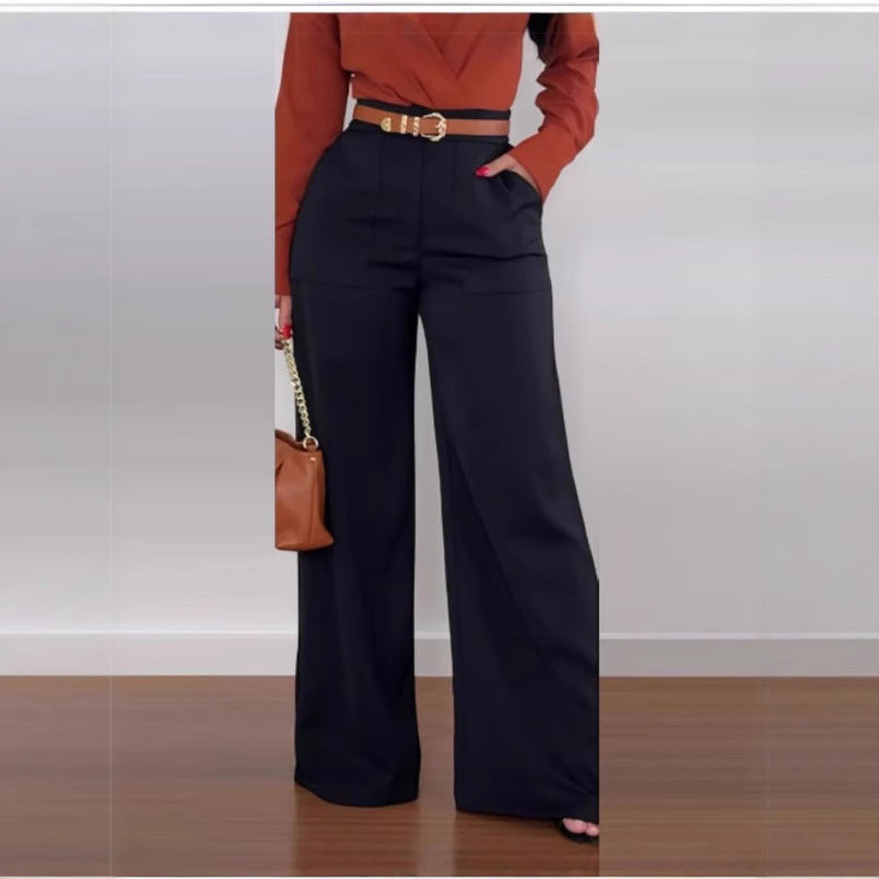 Damen Weit geschnittene Hochtaillenhose mit Taschen EB