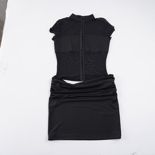 Damen figurbetontes Kleid mit innovativem Rüschen-Design und asymmetrischem Saum EB