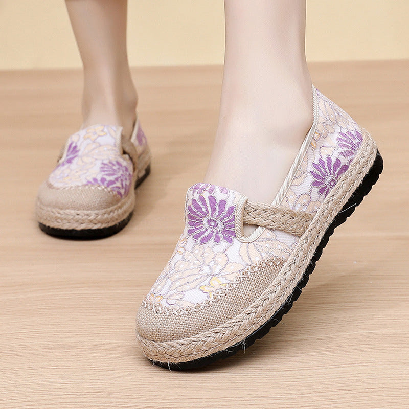 Damen bequeme Slip-On Freizeitschuhe mit floralem Dekor EB