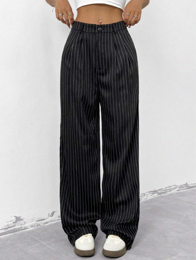 Damen Elegante und weite Stoffhose mit Streifenmuster EB