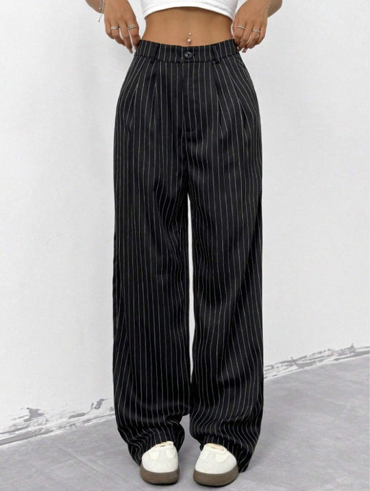 Damen Elegante und weite Stoffhose mit Streifenmuster EB
