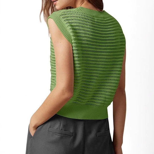 Damen Strickoberteil mit luftiger Struktur und weitem Kragen EB