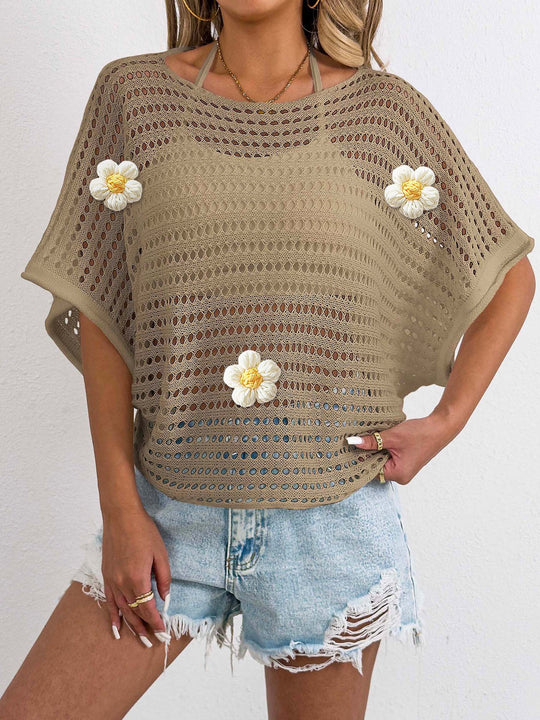 Damen lässiger Häkel-Oberteil mit dekorativen Blumen EB