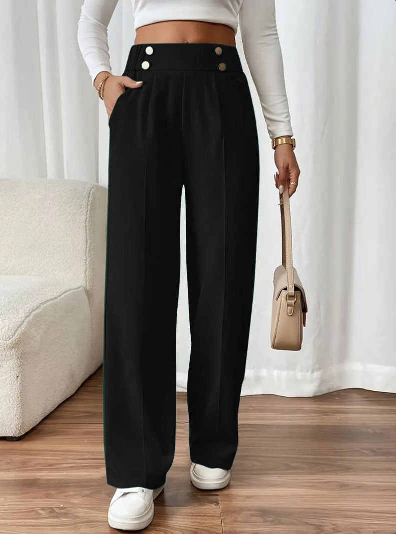 Damen Weit geschnittene Hose mit eleganter Knopfdetail EB