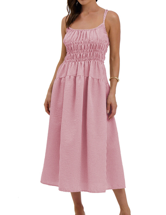 Damen luftiges Maxikleid mit Gummizug und Taschen EB