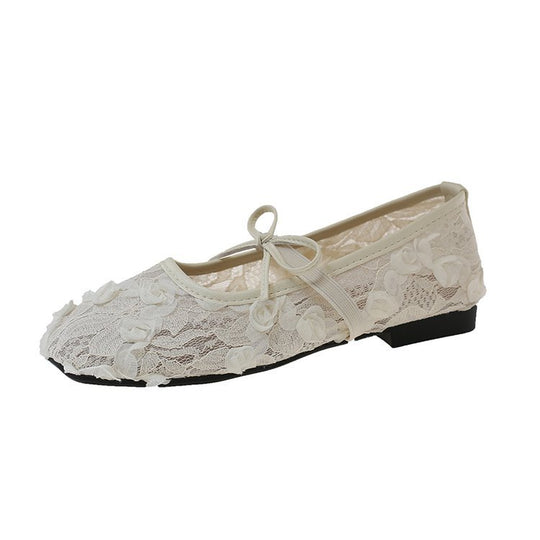 Damen Ballerinas mit floralem Spitzen-Design EB