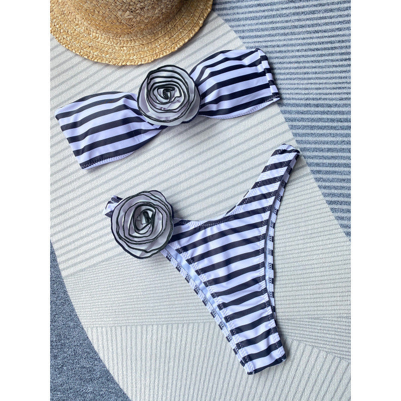Damen Bandeau-Bikini-Set mit eleganter Blumenapplikation EB