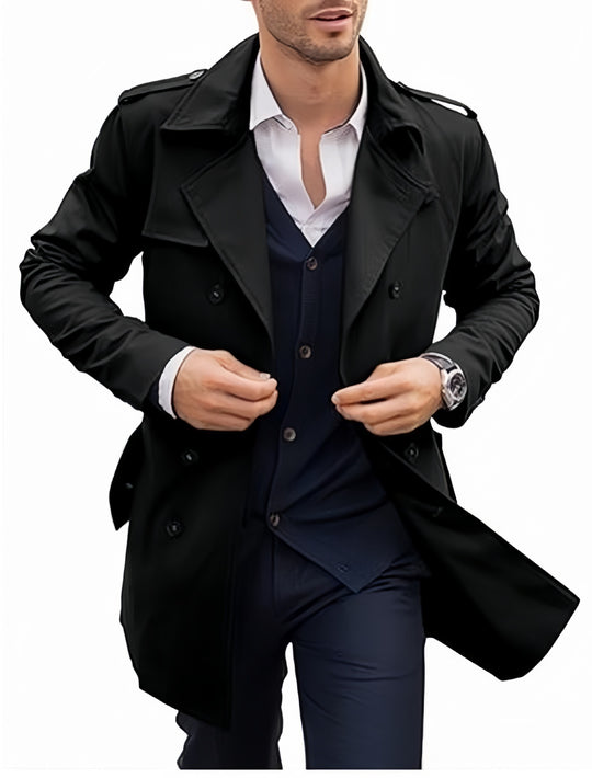 Herren eleganter Trenchcoat mit strukturiertem Design und doppelter Knopfleiste EB