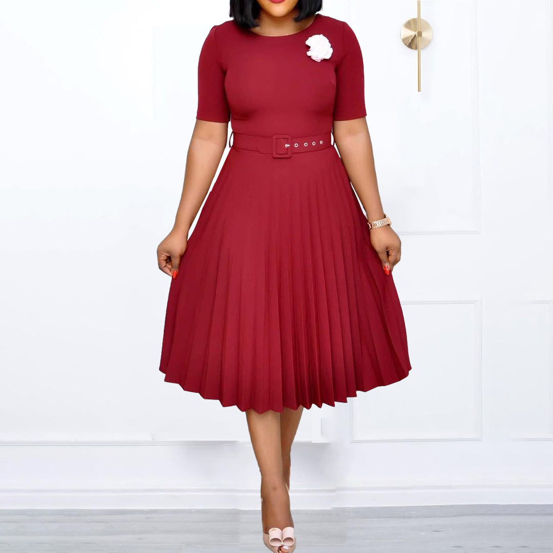 Damen Plissiertes Kleid mit Taillengürtel und eleganter Silhouette EB