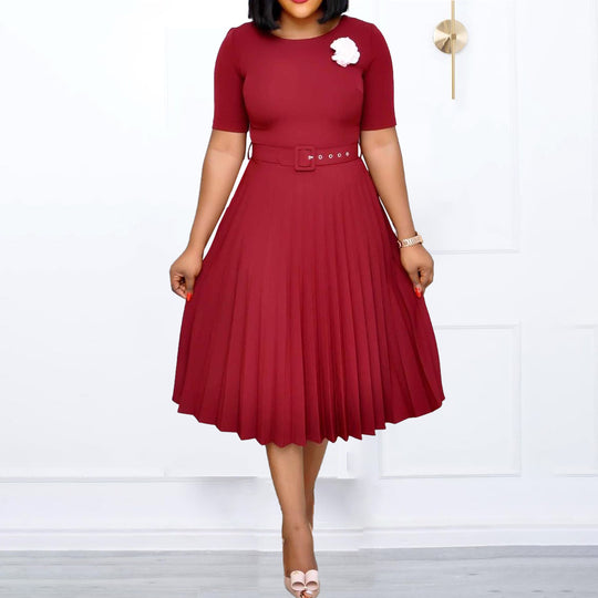 Damen Plissiertes Kleid mit Taillengürtel und eleganter Silhouette EB
