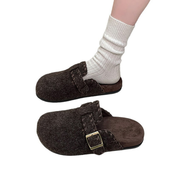 Damen Filzclogs mit modischer Schnallenverzierung und kuscheligem Innenfutter EB