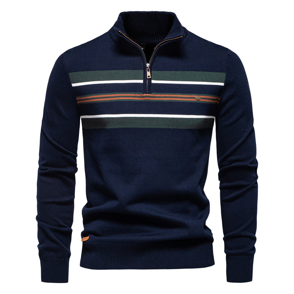 Herren Strickpullover mit halbem Reißverschluss und modischen Streifen EB