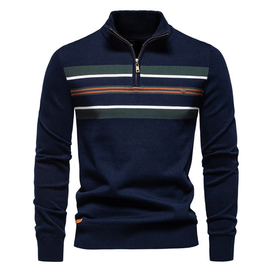 Herren Strickpullover mit halbem Reißverschluss und modischen Streifen EB