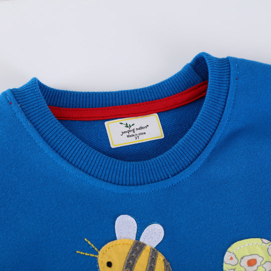 Damen Sweatshirt mit fröhlichem Blumen- und Insektenmotiv EB
