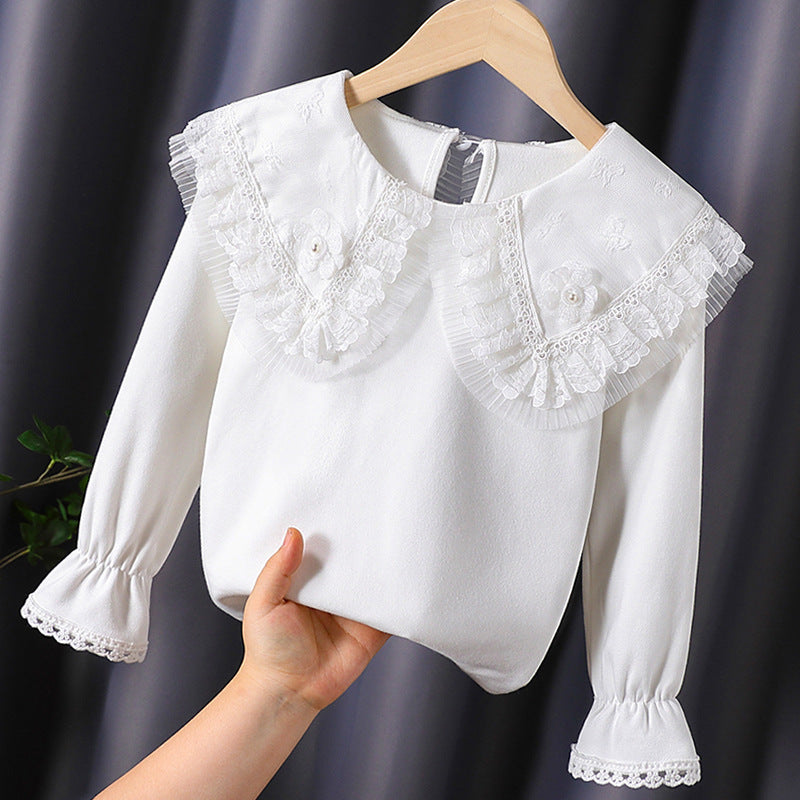 Mädchen Bluse mit üppigem Spitzenkragen und filigranen Applikationen EB