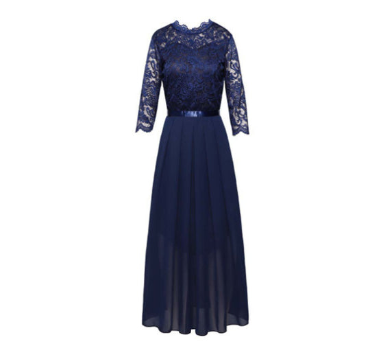 Damen Elegantes Maxikleid mit spitzen Ärmeln und feiner Chiffon-Optik EB