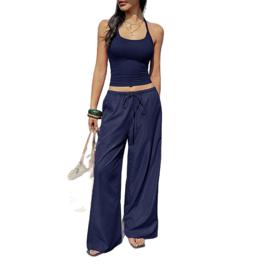 Damen luftiges Zweiteiliges Set mit tailliertem Bustier und weiten Hosen EB