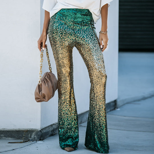 Damen Glitzernde Schlaghose mit Luxuriösem Pailletten-Muster EB