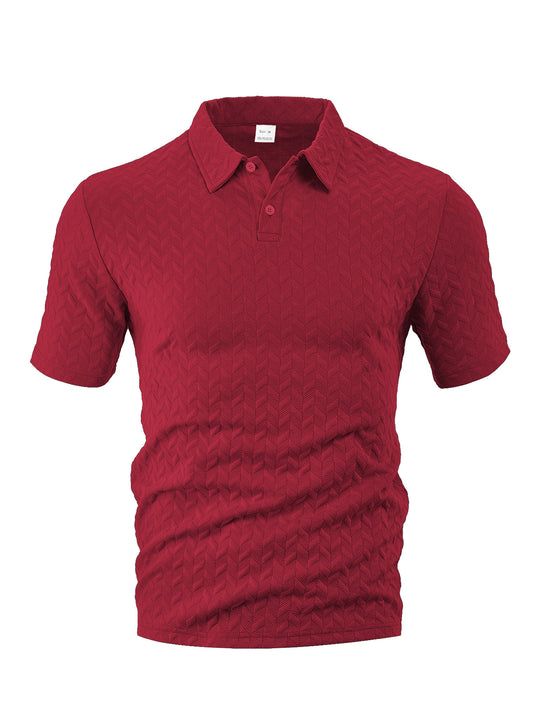 Herren nan kurzärmeliges Poloshirt mit eingeprägter Zickzackstruktur und klassischem Hemdkragen EB