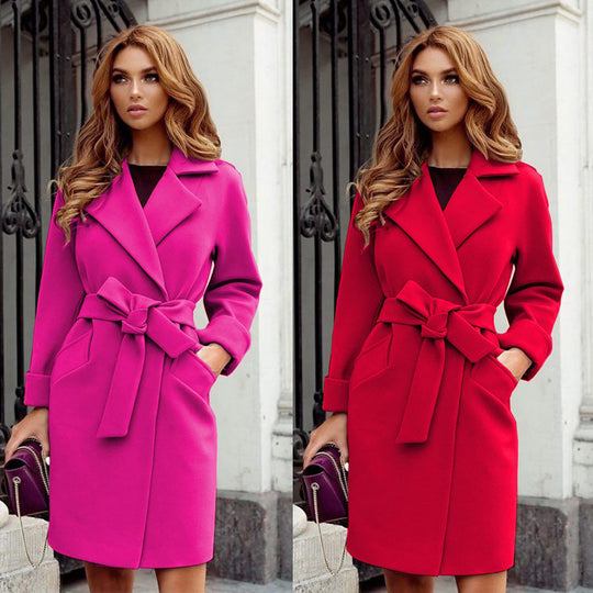 Damen eleganter Trenchcoat mit Taillengürtel und praktischen Taschen EB