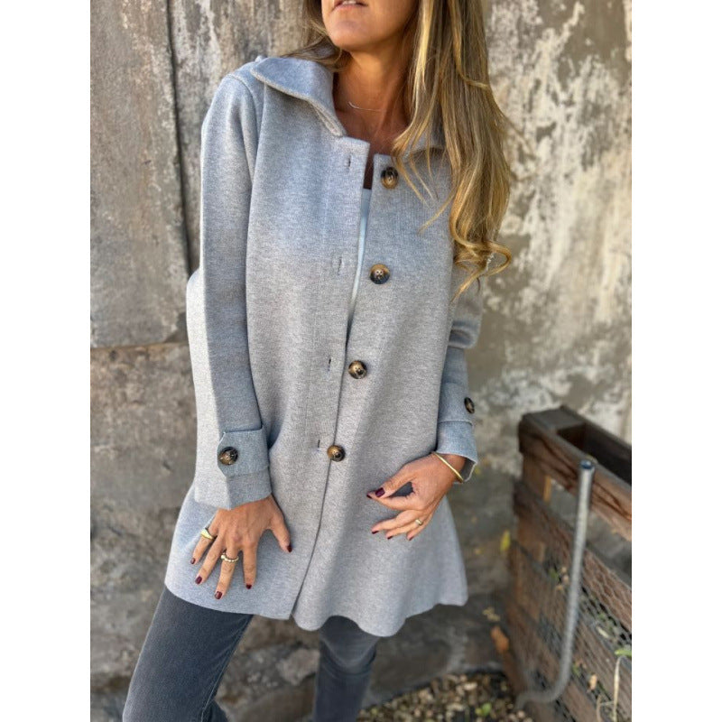 Damen elegante Übergangsjacke mit schickem Kragen und dekorativen Knopfdetails EB