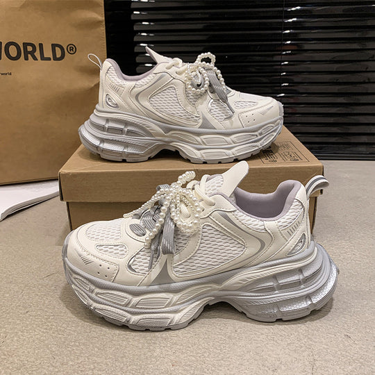Damen Sportliche Sneakers mit perlbesetzten Schnürsenkeln und atmungsaktivem Obermaterial EB