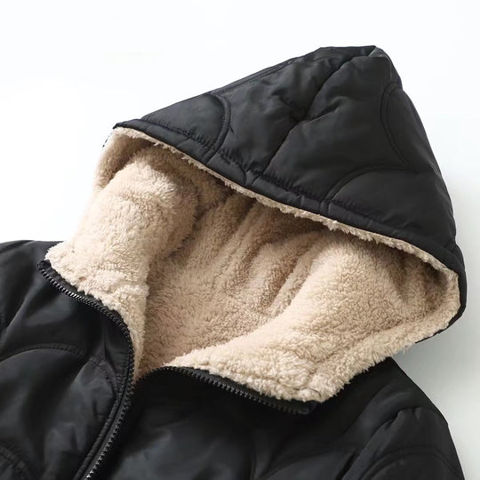 Damen Gesteppte Kapuzenjacke mit kuscheligem Teddyfutter und seitlichen Eingrifftaschen EB