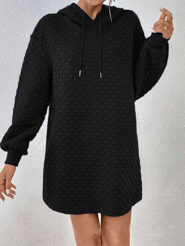 Damen Kapuzenkleid mit Strukturmuster und langen Ärmeln EB