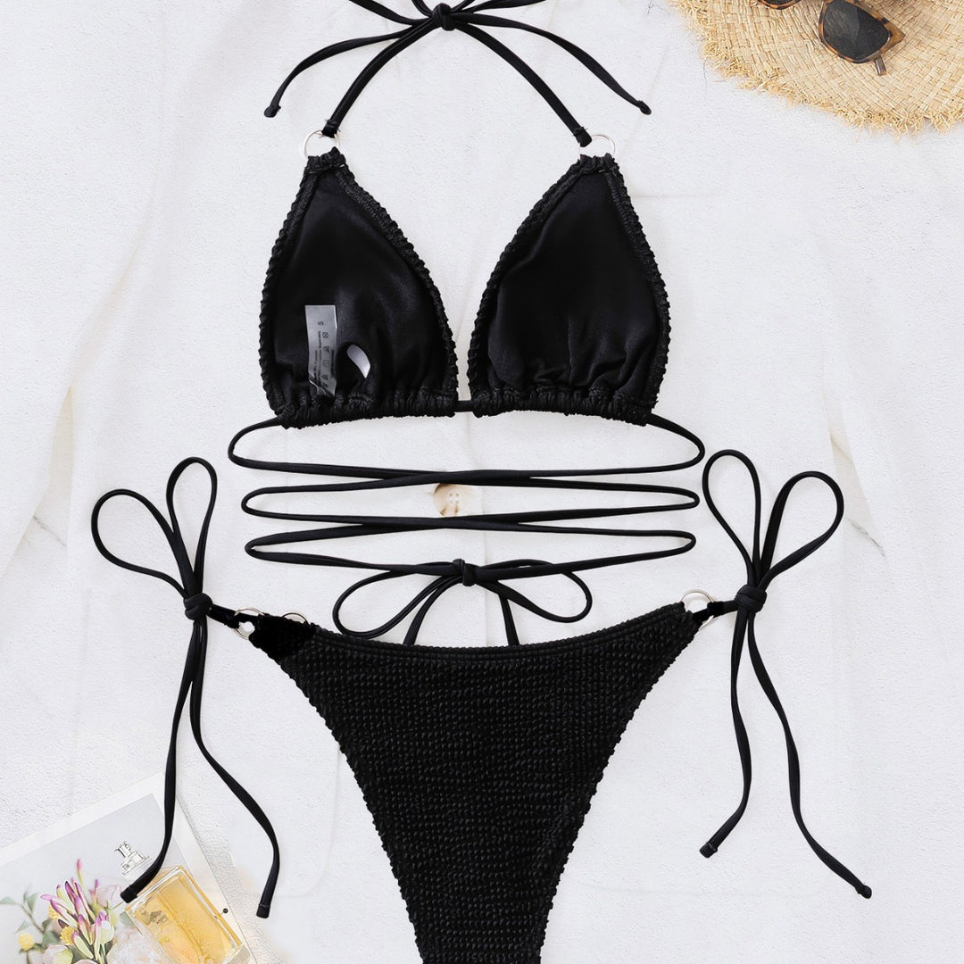 Damen Triangel-Bikini mit trendy Wickel-Design und einzigartigem Strickmuster EB