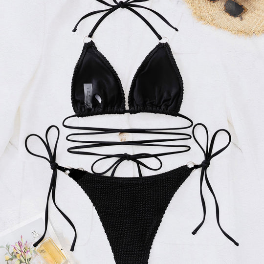 Damen Triangel-Bikini mit trendy Wickel-Design und einzigartigem Strickmuster EB